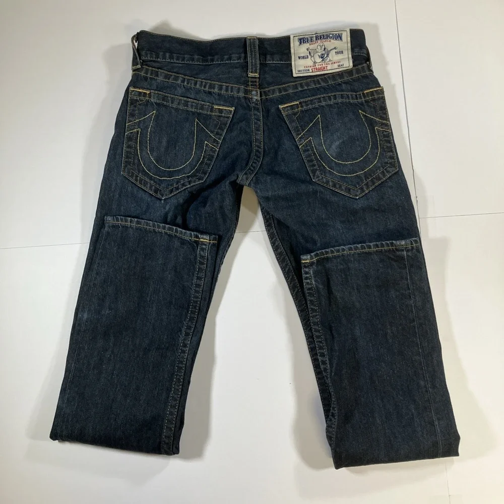 True Religion Basic Straight Jeans Mens 29 World Tour Dark Wash Denim